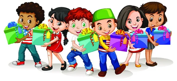 Happy Children Holding Present Box — Image vectorielle