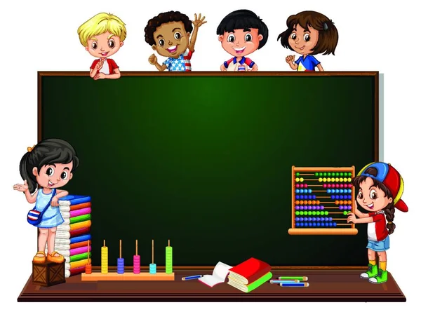 Kinderen Met Schoolbordbanner — Stockvector