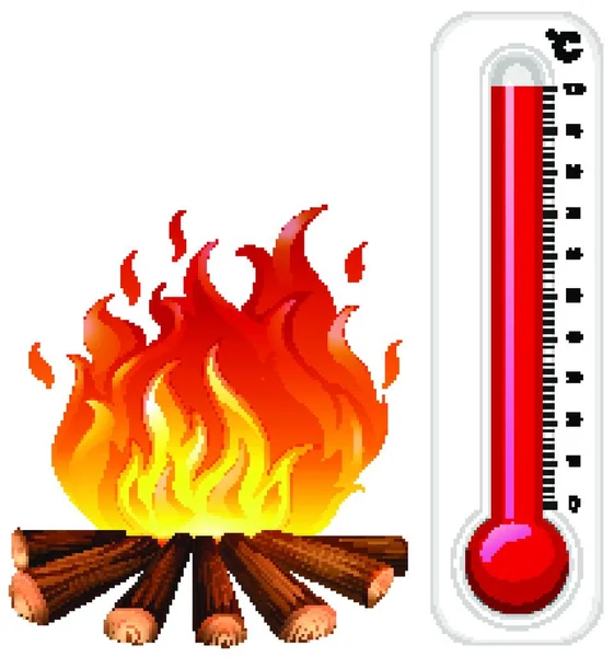 Heißes Feuer Und Thermometervektorabbildung — Stockvektor