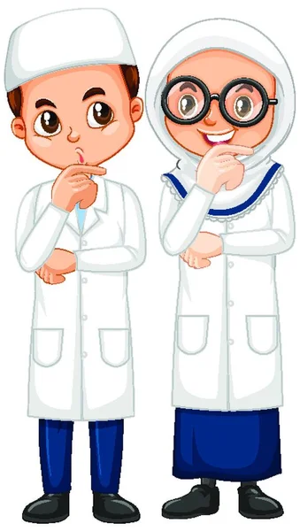 Boy Girl Science Gown Standing White Background — Stock Vector