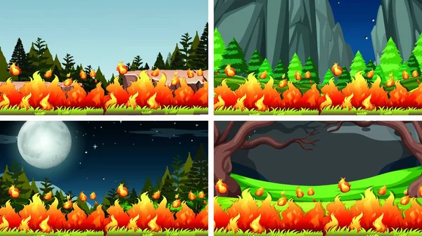 Set of bush fire landscape