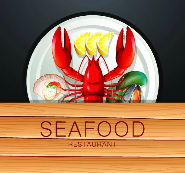 ดอาหารทะเลบนภาพเวกเตอร จาน — ภาพเวกเตอร์สต็อก