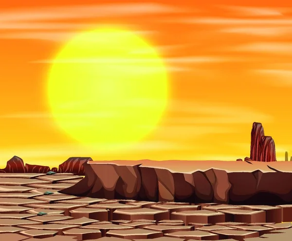 砂漠の風景の中の夕日 ベクトルイラスト — ストックベクタ