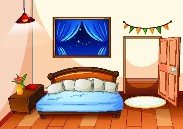 夜景下的卧室卡通片风格 — 图库矢量图片