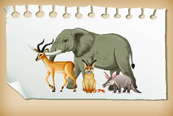 Group Wild African Animals Paper — Stock Vector