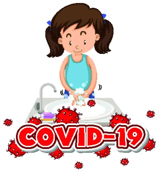 Poster Design Coronavirus Theme Girl Washing Hands — Stock Vector