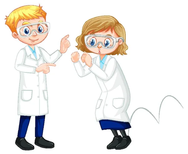 Two Young Scientist Doing Jumping Experiment — Archivo Imágenes Vectoriales