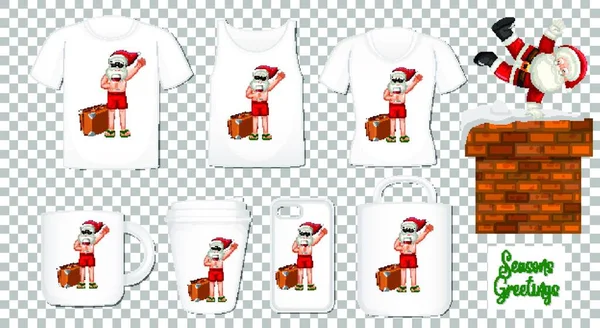 Père Noël Dansant Personnage Bande Dessinée Avec Ensemble Différents Vêtements — Image vectorielle