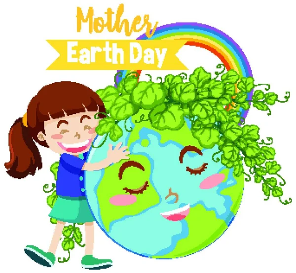 Poster Design Pour Fête Terre Mère Avec Fille Étreignant Terre — Image vectorielle