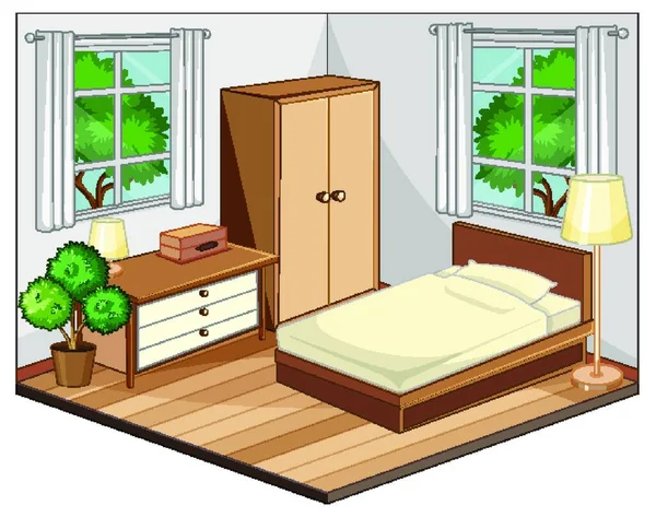 Schlafzimmer Innenausstattung Mit Möbeln Beige Thema — Stockvektor