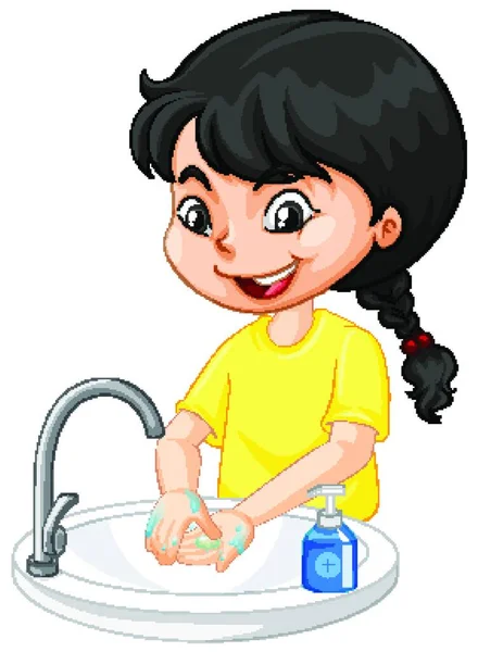 Uma Menina Limpeza Mãos Vetor Ilustração — Vetor de Stock