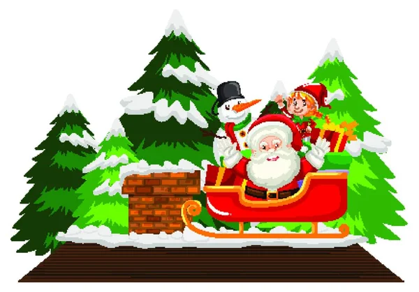 Weihnachtsmann Mit Vielen Geschenken Auf Einem Schlitten Auf Weißem Hintergrund — Stockvektor
