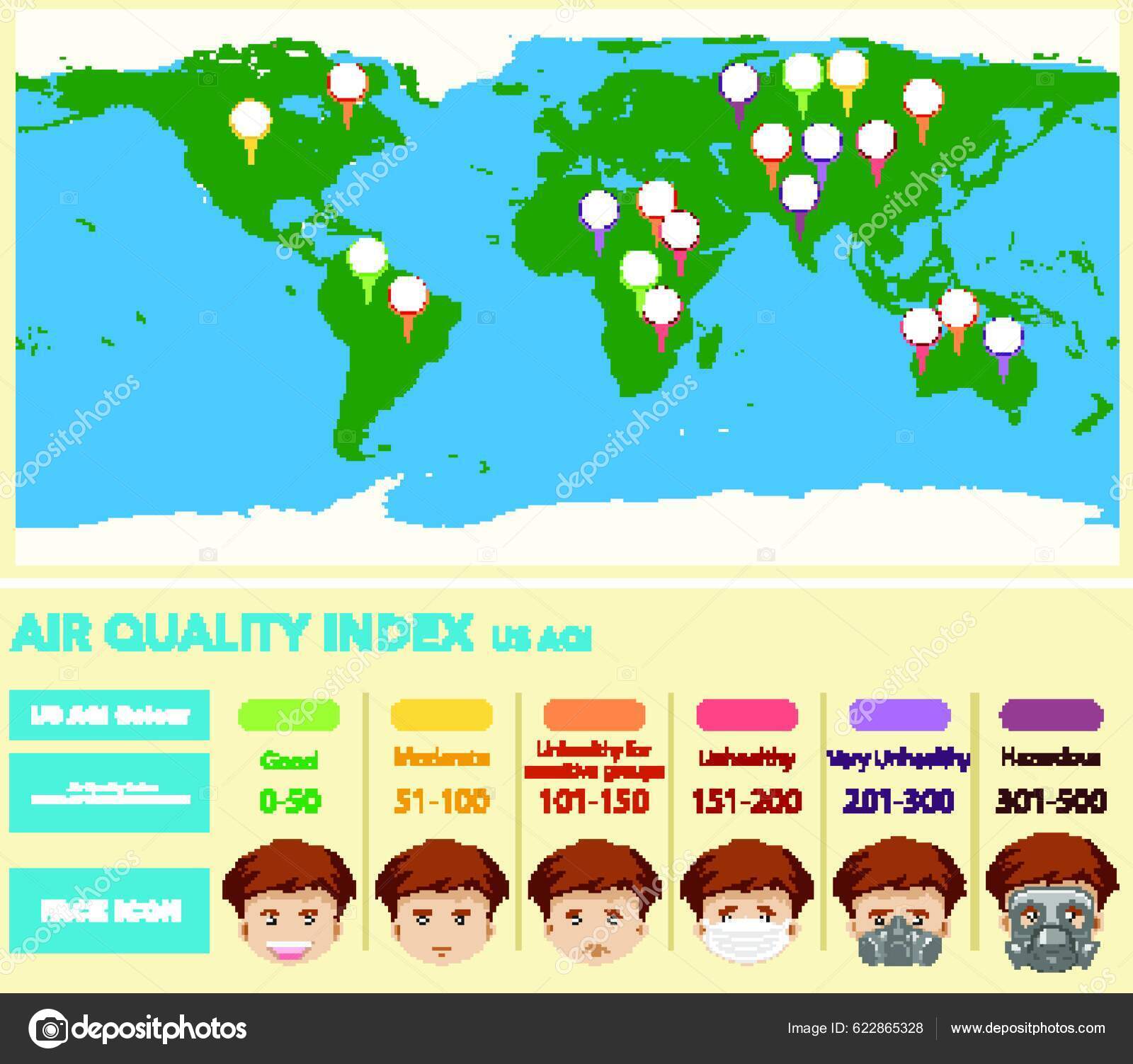 Diagram Showing Air Quality Index World Map Background Stock Vector by