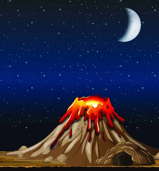 Erupção Vulcânica Cena Natureza Noite —  Vetores de Stock