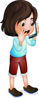 Telefondaki kız vektör illüstrasyonunda