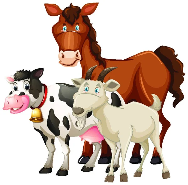 Group of farm  animals horse, cow and sheep isolated on white background