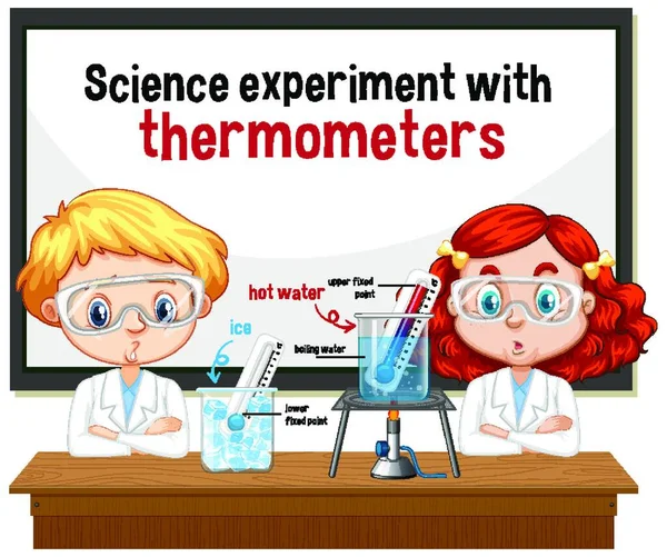실험을 온도계로 설명하는 과학자들 — 스톡 벡터