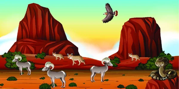 Desert Rock Mountains Desert Animals Landscape Day Scene —  Vetores de Stock