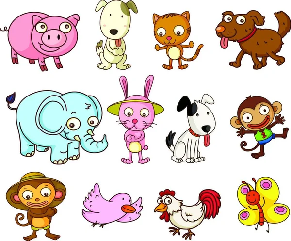 Animaux Bande Dessinée Illustration Colorée Pour Enfants — Image vectorielle