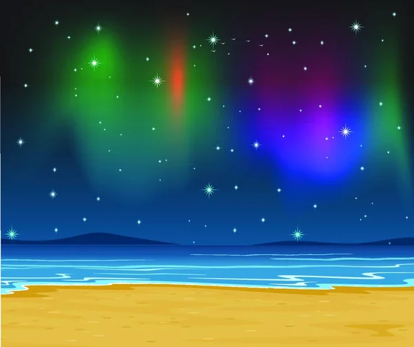 Orilla Del Mar Estrellas Cielo Nocturno — Vector de stock