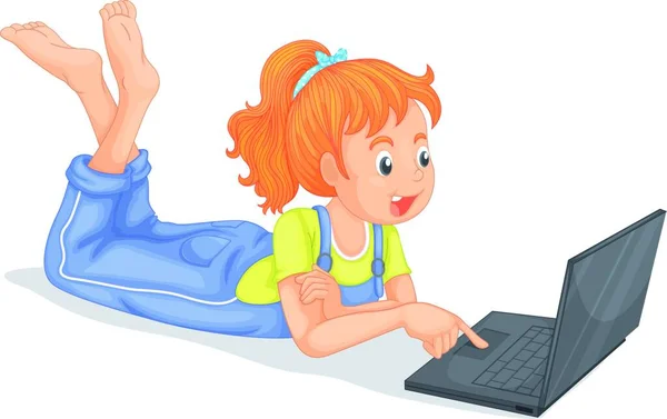 Mädchen Mit Laptop Vektor Illustration — Stockvektor