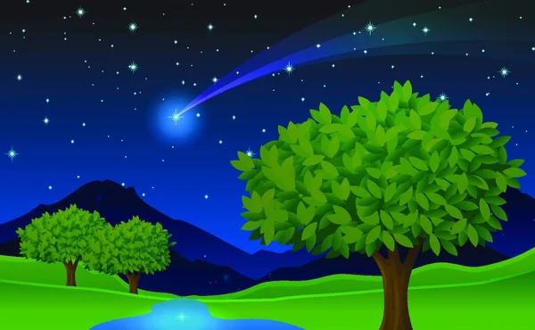 Illustration Des Baumes Und Des Kometen — Stockvektor