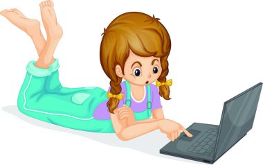 dizüstü bilgisayar ve kız vektör çizimi