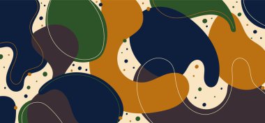 Soyut modern şablon mavi, yeşil ve sarı organik dinamik şekiller desen elementleri renkli noktalar ve çizgiler arka plan