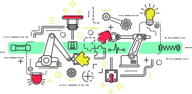 Assembly Line Art, renkli vektör illüstrasyonu