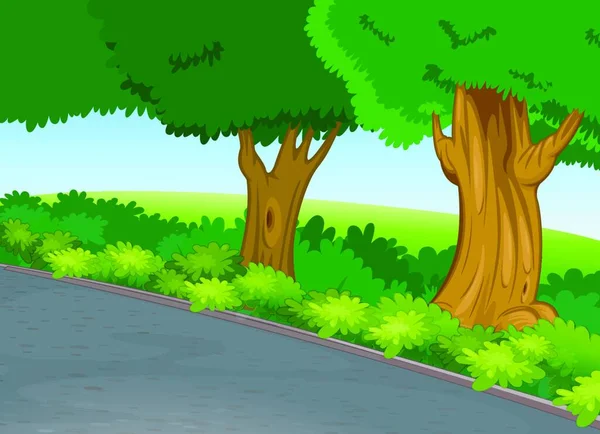 Bäume Neben Straßenvektor Illustration — Stockvektor