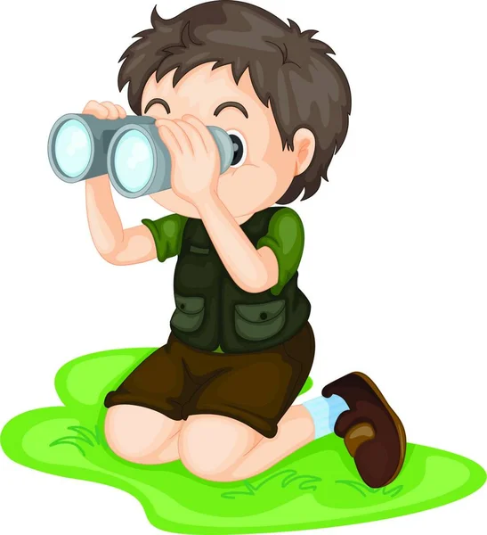 Niño Con Binoculares Vector Ilustración — Archivo Imágenes Vectoriales
