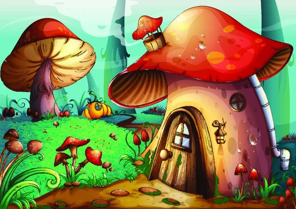 Mushroom House Ilustración Vectorial Moderna — Vector de stock