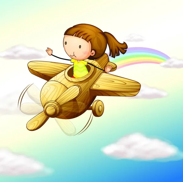 Flugzeug Und Mädchen Vektor Illustration — Stockvektor