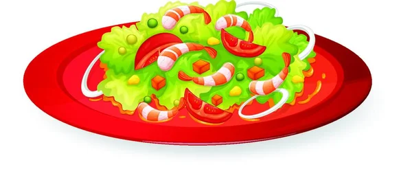 Prawns Salad Red Dish — Stock Vector