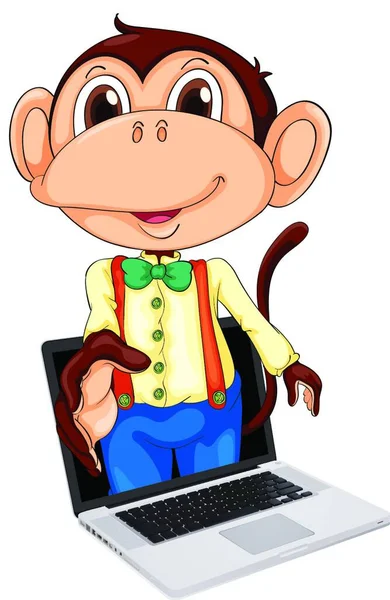 Dizüstü Bilgisayar Vektör Resimlemedeki Maymun — Stok Vektör