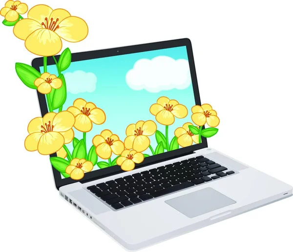 Laptop Und Blumen Vektor Illustration — Stockvektor