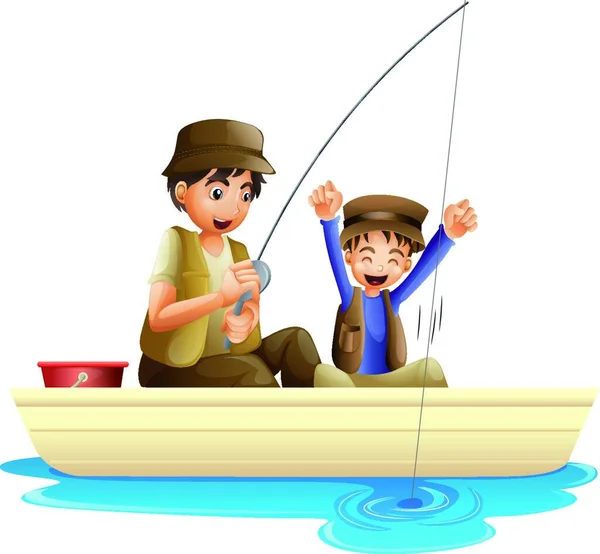 Illustration Father Son Fishing — Stock Vector
