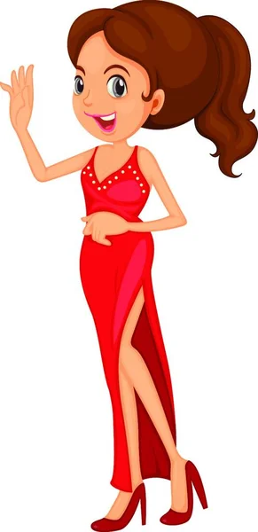 Kobieta Czerwonej Sukience Wektor Ilustracji — Wektor stockowy