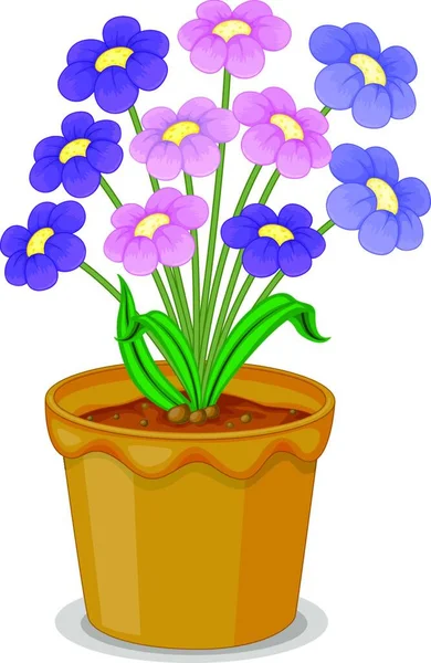 Blumen Und Eine Topfvektorillustration — Stockvektor