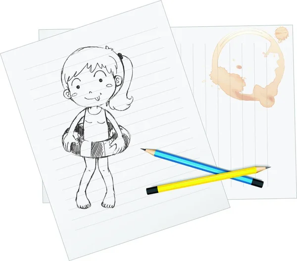 Drawing Girl Sketch Vector Illustration — Stock Vector