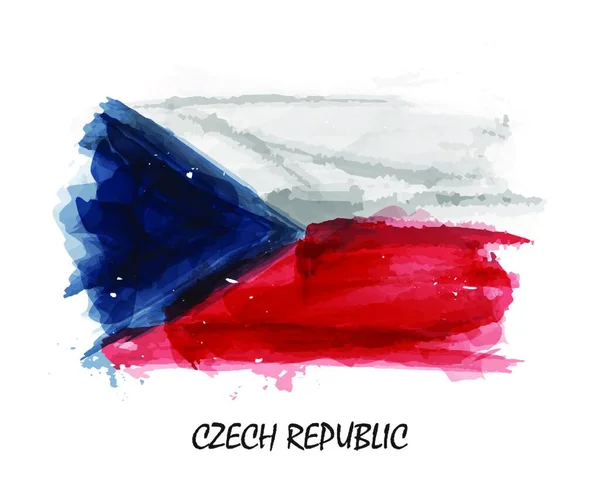 Realistic Watercolor Painting Flag Czech Republic Vector — Διανυσματικό Αρχείο