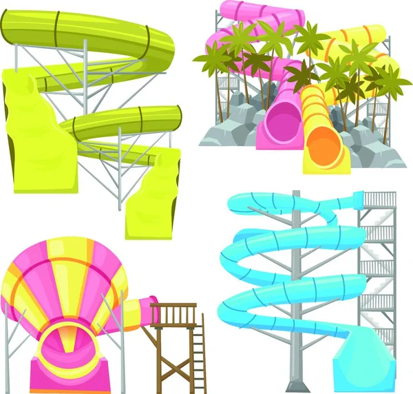 Zařízení Aquaparku Obrázky Set Jednoduchá Vektorová Ilustrace — Stockový vektor
