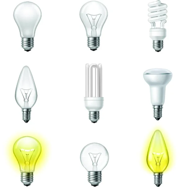 Différents Types Ampoules Réalistes Ensemble — Image vectorielle