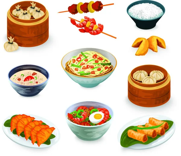 Asiatische Lebensmittel Set Vektor Illustration — Stockvektor