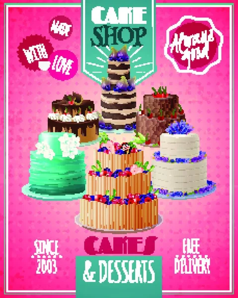 Baked Cakes Poster Kleurrijke Vector Illustratie — Stockvector