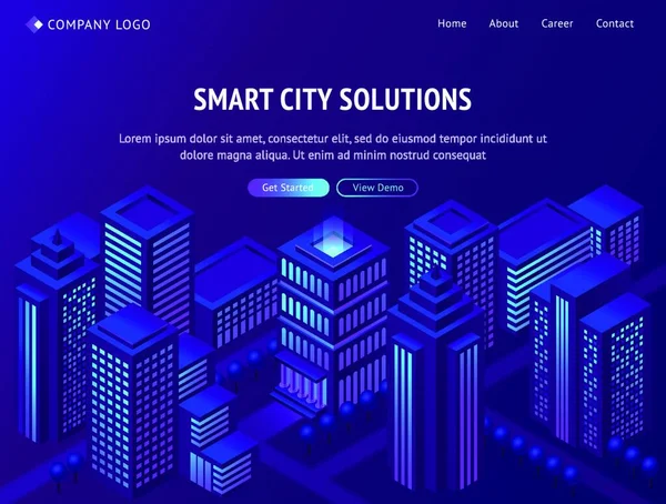 Smart City Solutions Isometric Landing Web Page — Stock Vector