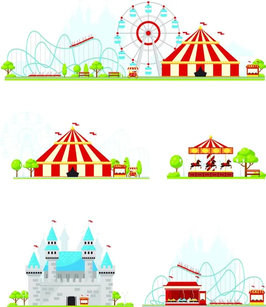 Amusement Park Banner Set 矢量插图 — 图库矢量图片