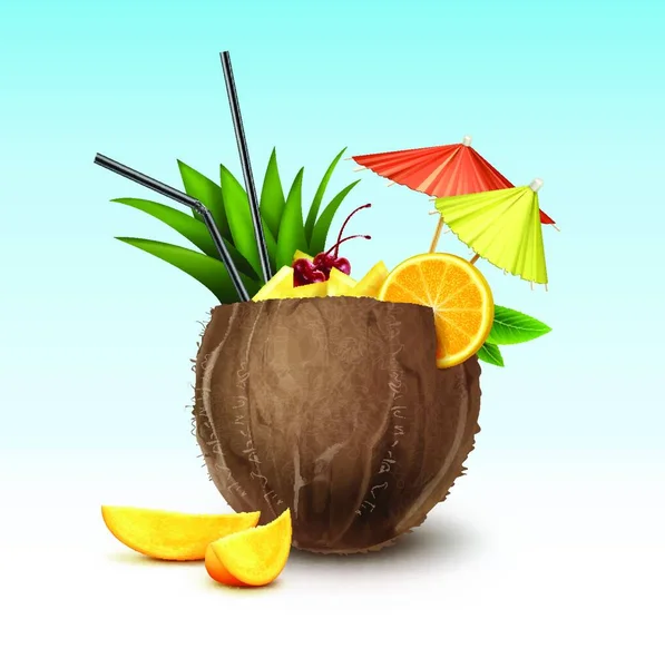 Coconut Cocktail Vector Illustration — Stock Vector
