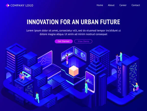 Innovación Para Futura Página Destino Isométrica Urbana — Vector de stock