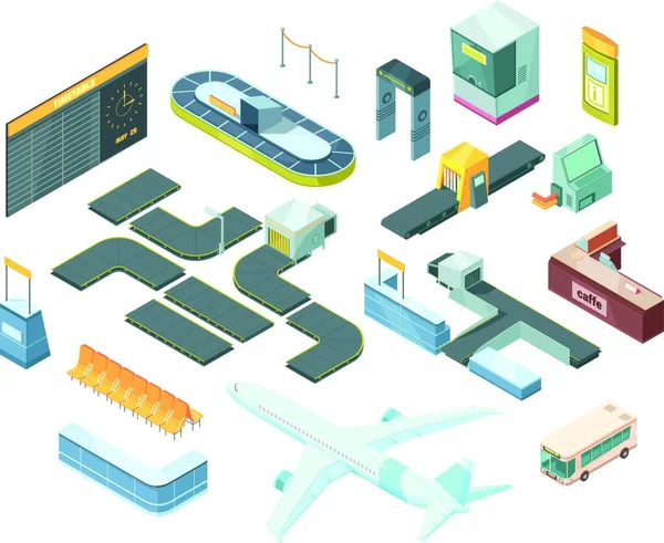 Aeroporto Isométrico Set Vetor Ilustração —  Vetores de Stock